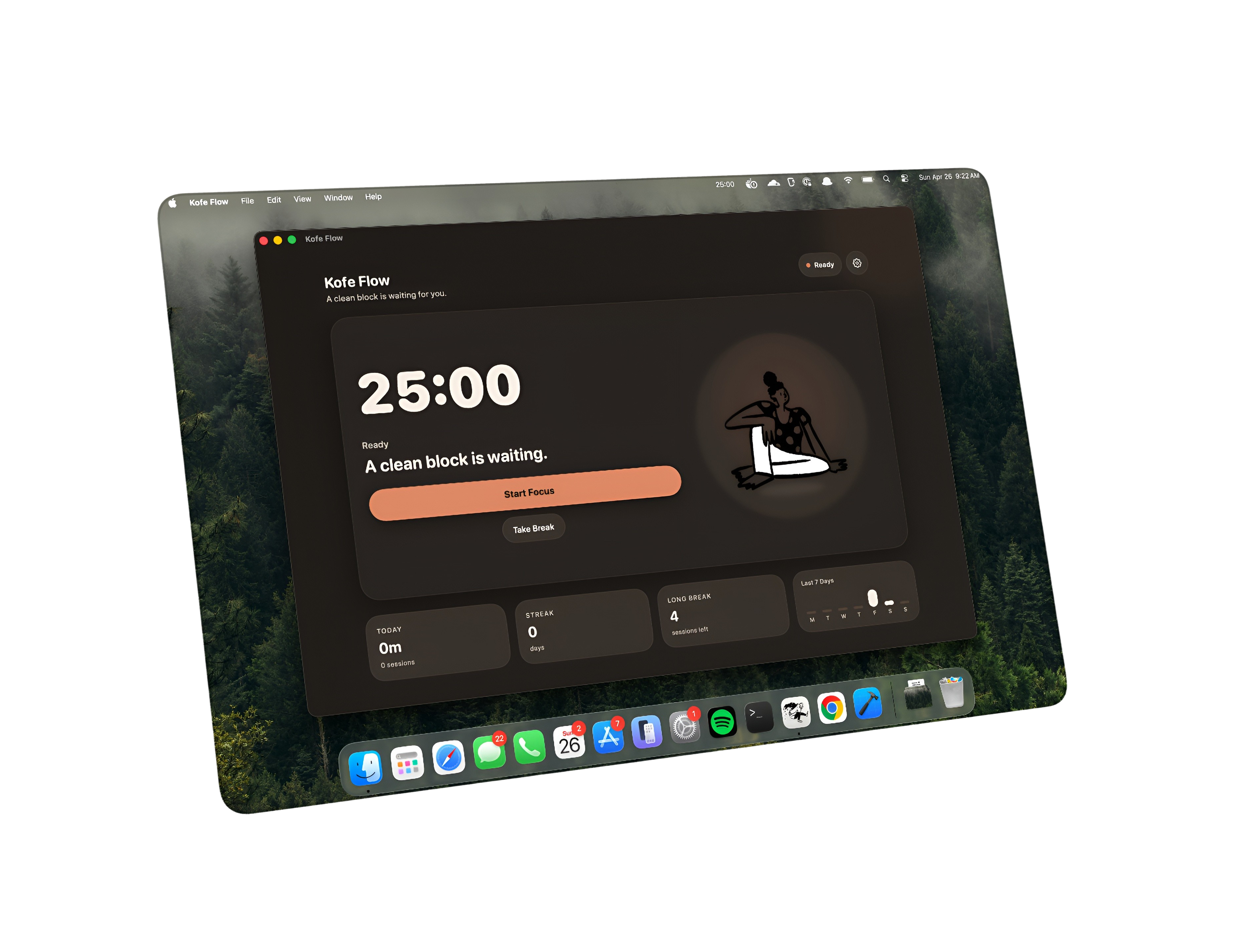Kofe Flow minimal dark mode dashboard