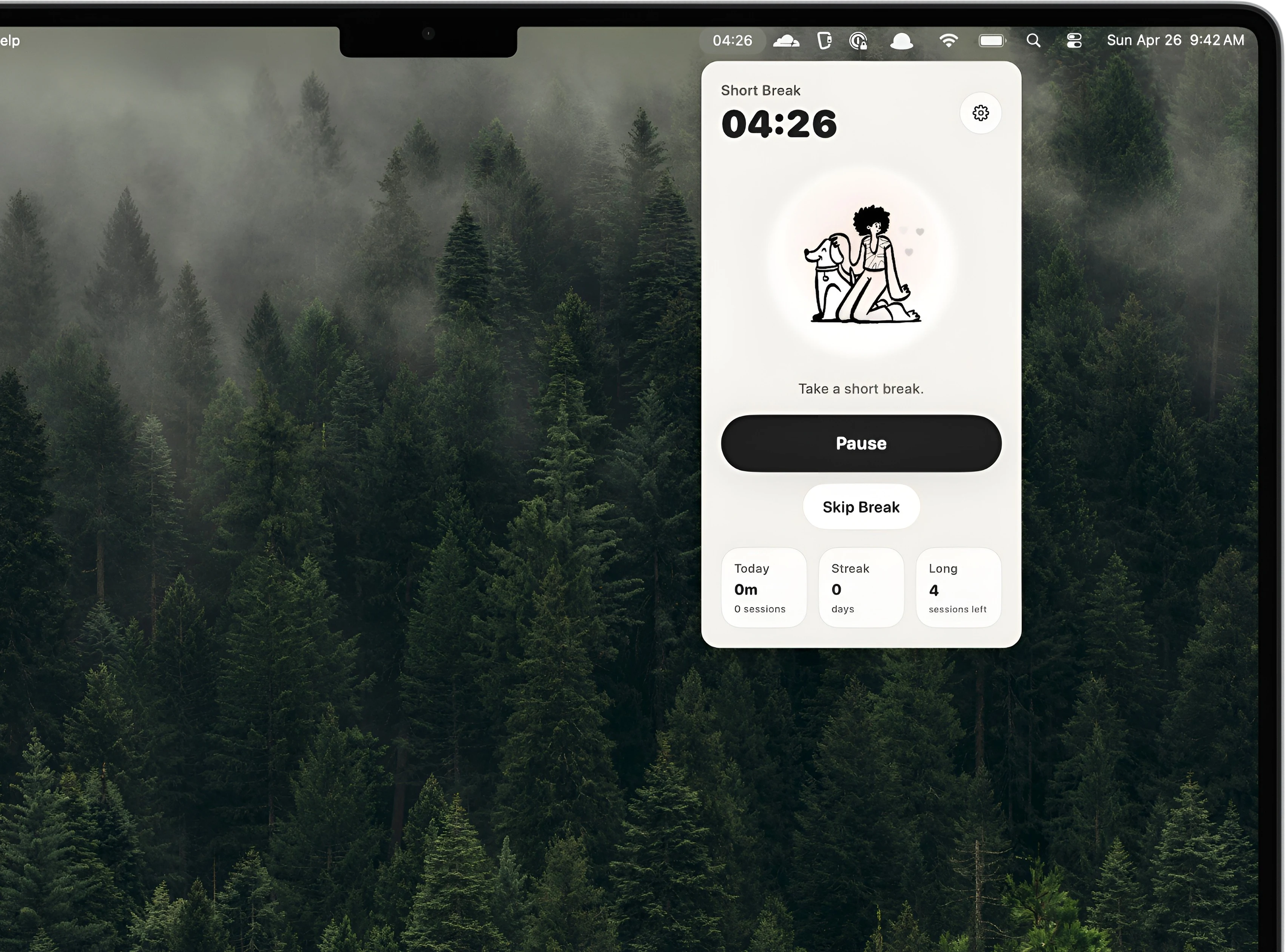 Kofe Flow compact Pomodoro controls from the Mac menu bar